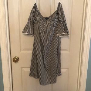 Black-and-white Stripe Off-shoulder Dress